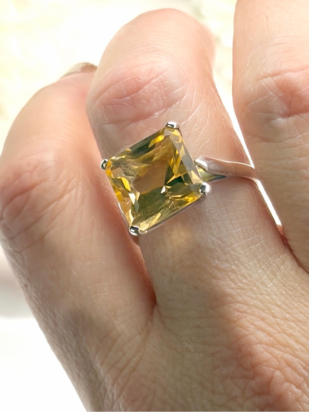 Big Chunky Vintage Sterling Silver 925 Citrine Ring Size 9 Yellow Square